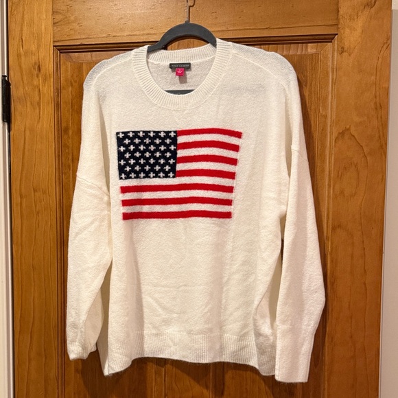 Vince Camuto Sweaters - Vince Camuto White Crewneck Sweater with American Flag